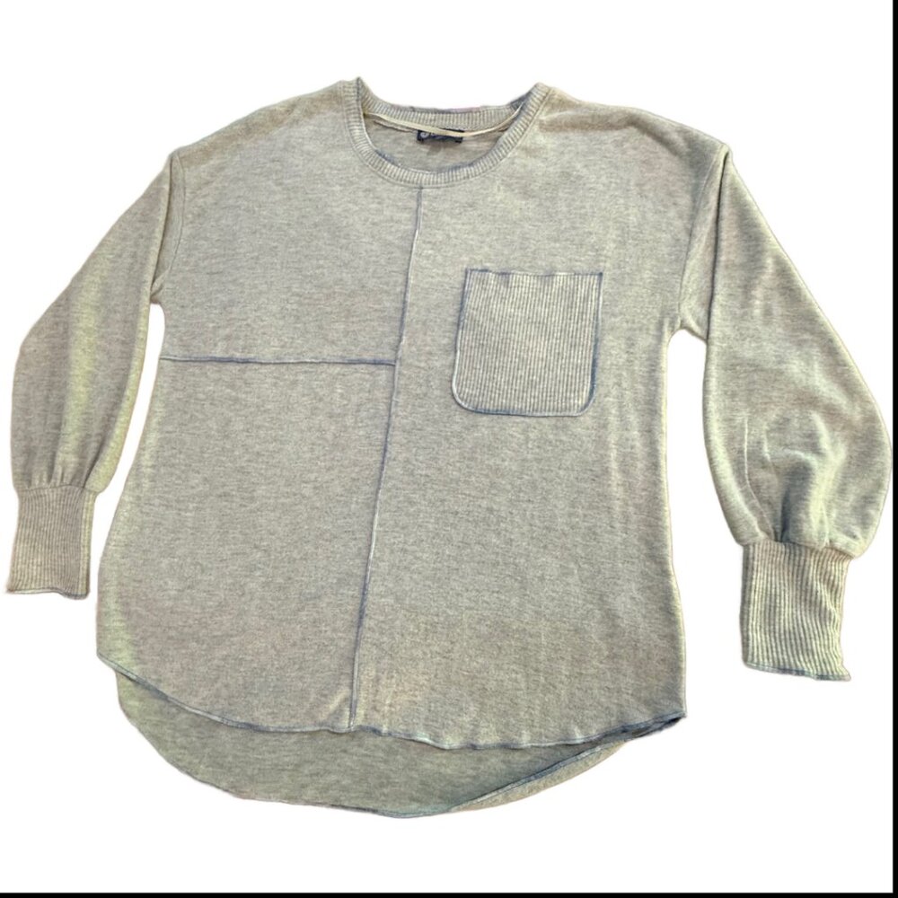 🆕Democracy Knit Metallic Seam Long-sleeved Sweater  Light Gray/Blue  Size L